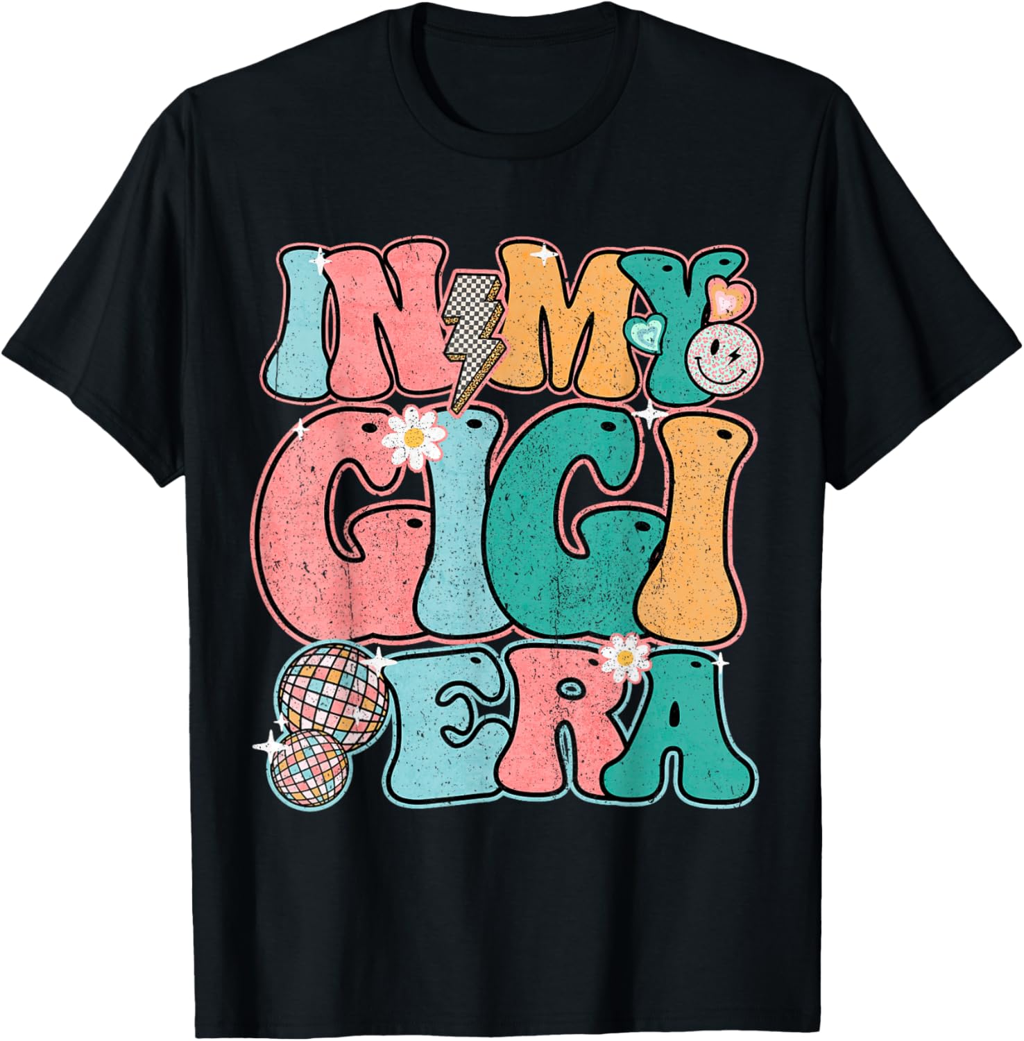 In My Gigi Era Groovy Smile Face New Grandma Mother's Day T-Shirt - T-Shirt | Black