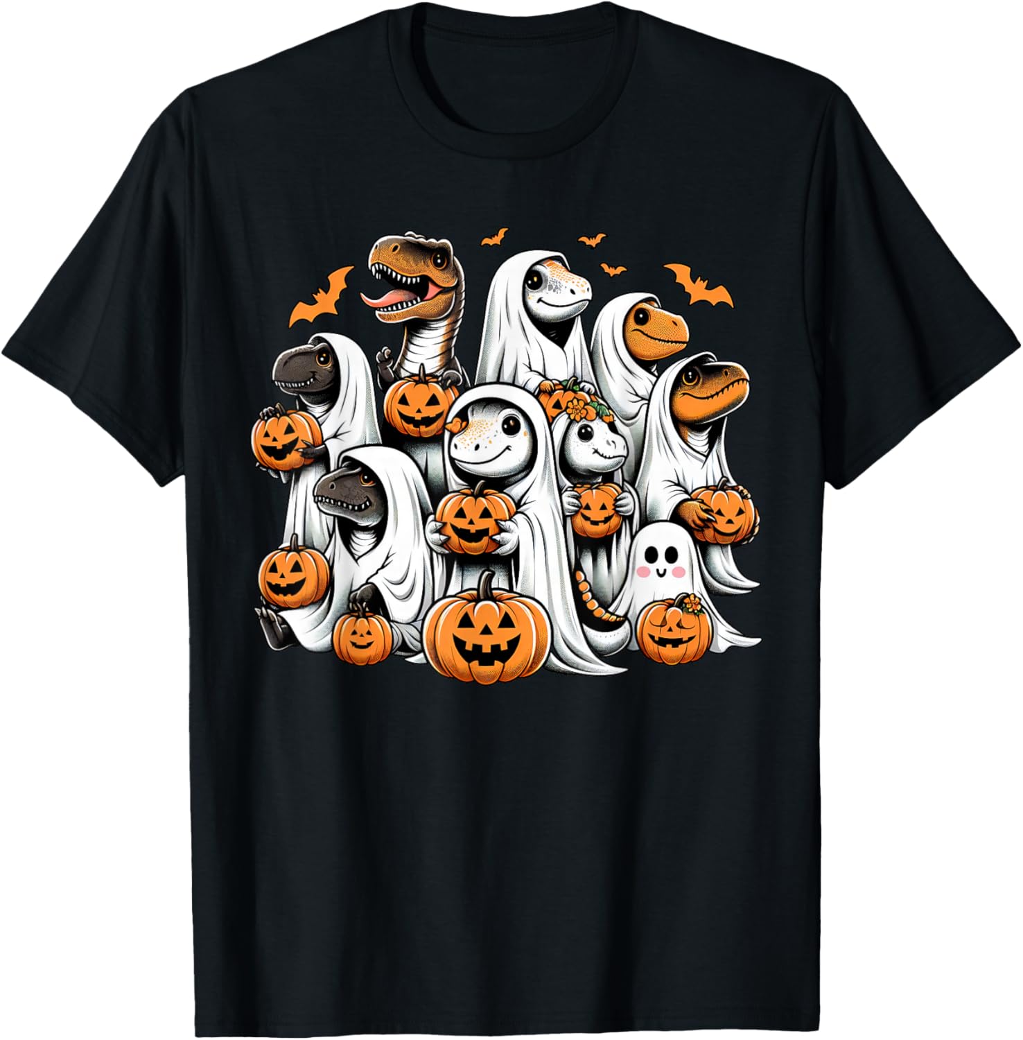 Cute Ghost Dinosaur T Rex Dressed As Ghost Funny Halloween T-Shirt - T-Shirt | Black