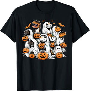 Cute Ghost Dinosaur T Rex Dressed As Ghost Funny Halloween T-Shirt - T-Shirt | Black