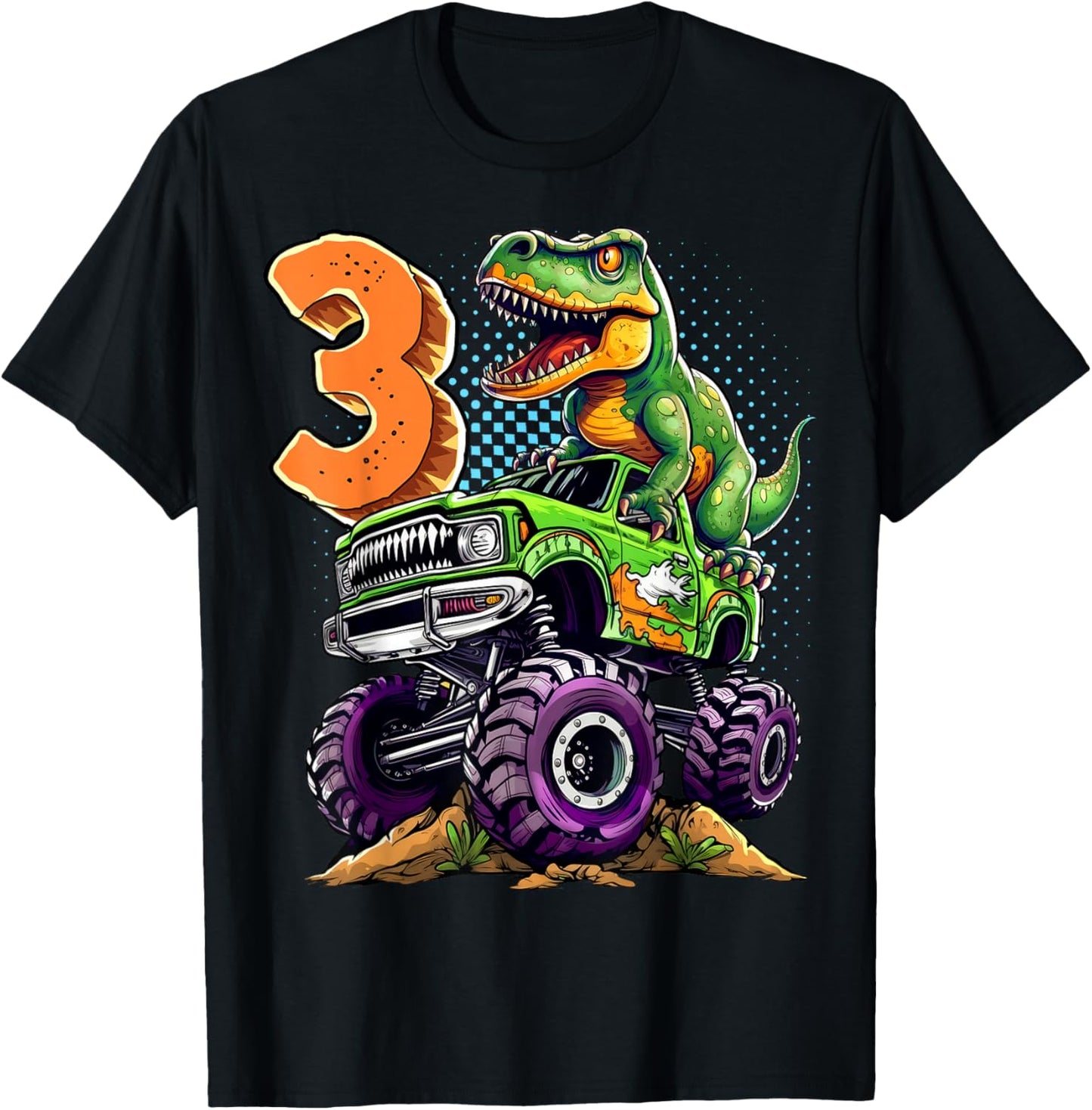 Monster Truck Dinosaur T-Rex 3rd Birthday Boy 3 Year Old T-Shirt - T-Shirt | Black