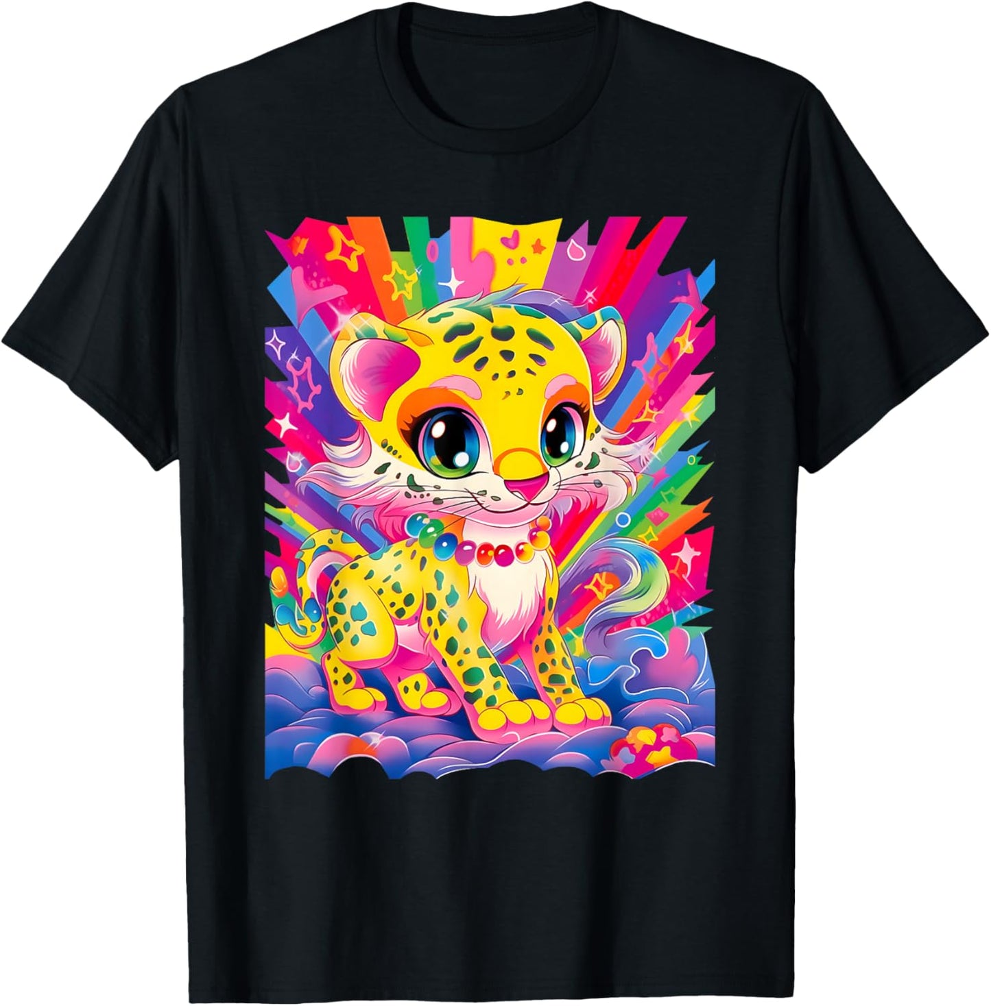 Dinosaurus Rekx Baby Jaguar Kitten Colorful Rainbow Vibrant Graphic , Small, Black T-Shirt - T-Shirt | Black