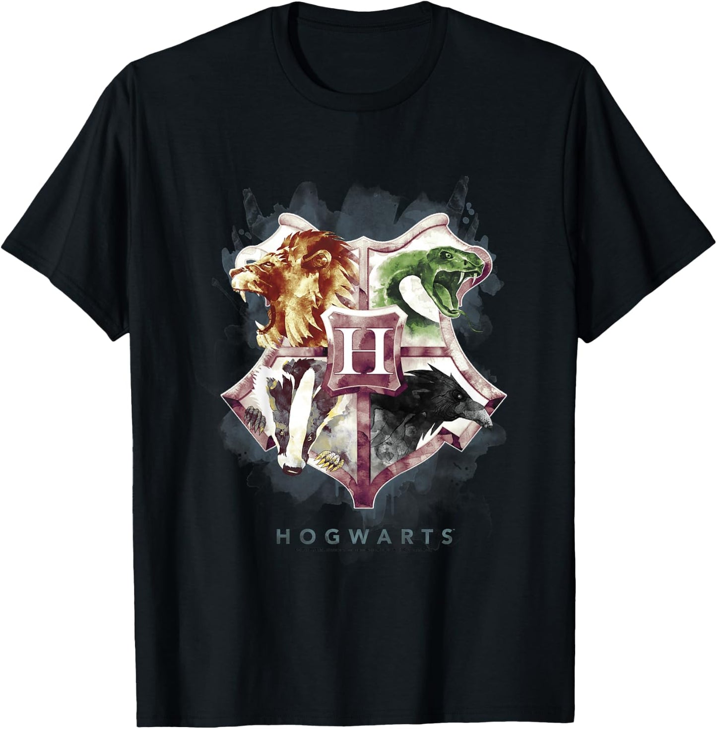 Kids Harry Potter Hogwarts Crest Watercolor T-Shirt - T-Shirt | Black