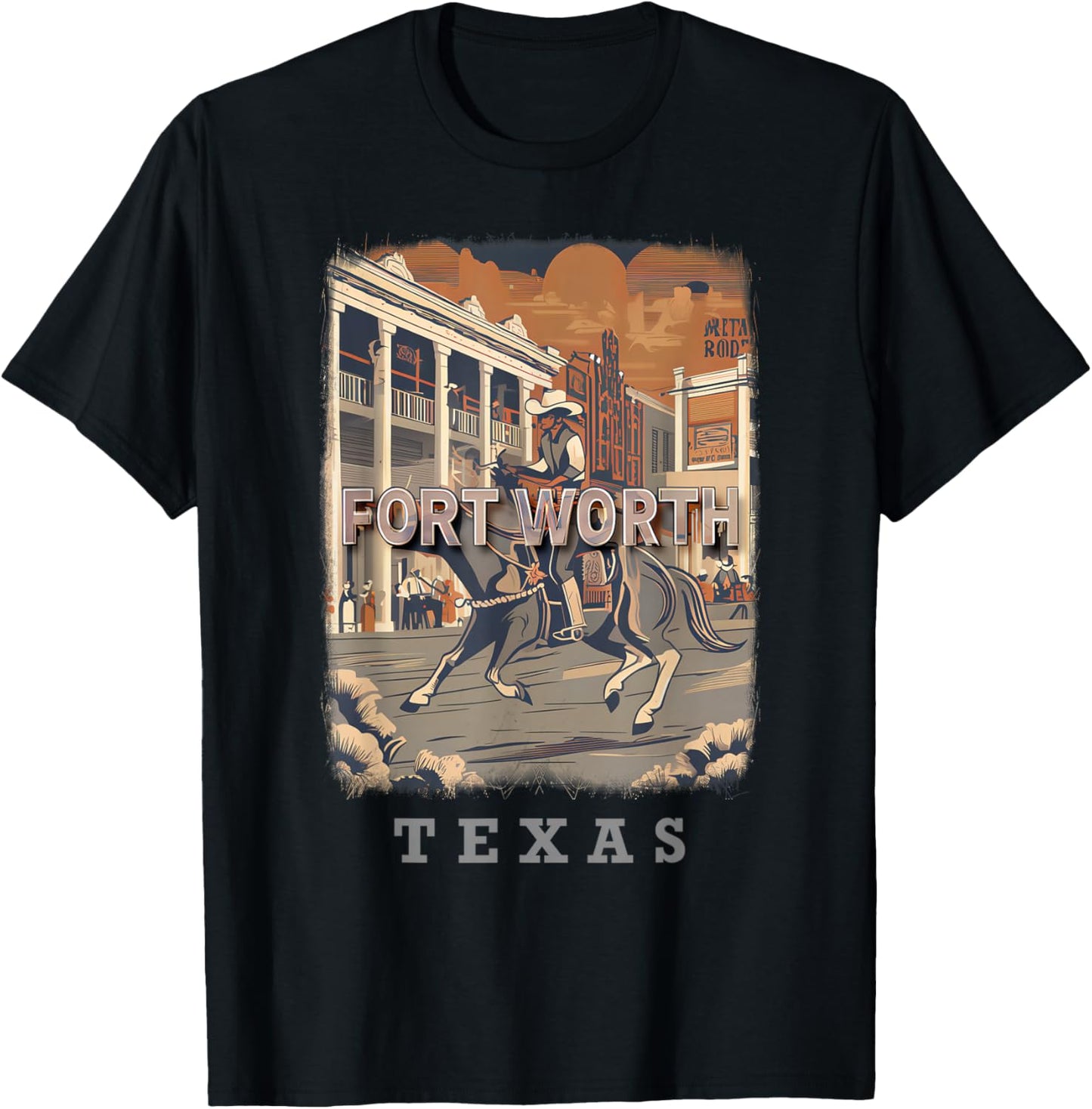 Fort Worth Texas TX Wild West Charm SD979 T-Shirt - T-Shirt | Black