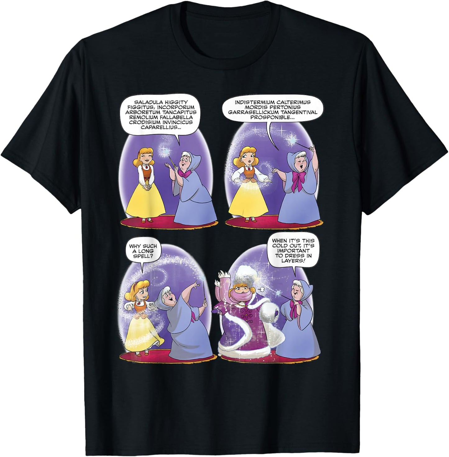 Disney Cinderella Fairy Godmother Dress In Layers Comic T-Shirt - T-Shirt | Black