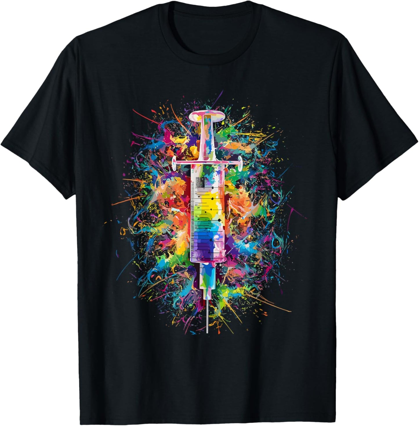 Colorful Paint Splash Syringe Art Graphic T-Shirt - T-Shirt | Black