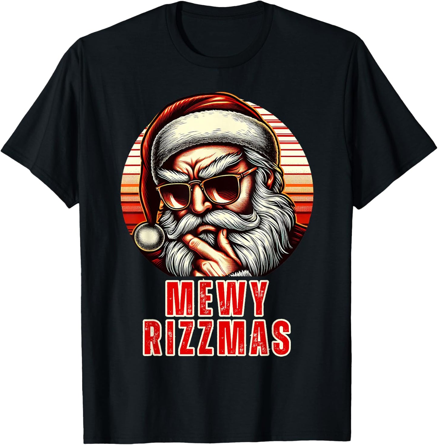 Mewy Rizzmas Funny Santa Mewing Joke Rizz Christmas T-Shirt - T-Shirt | Black