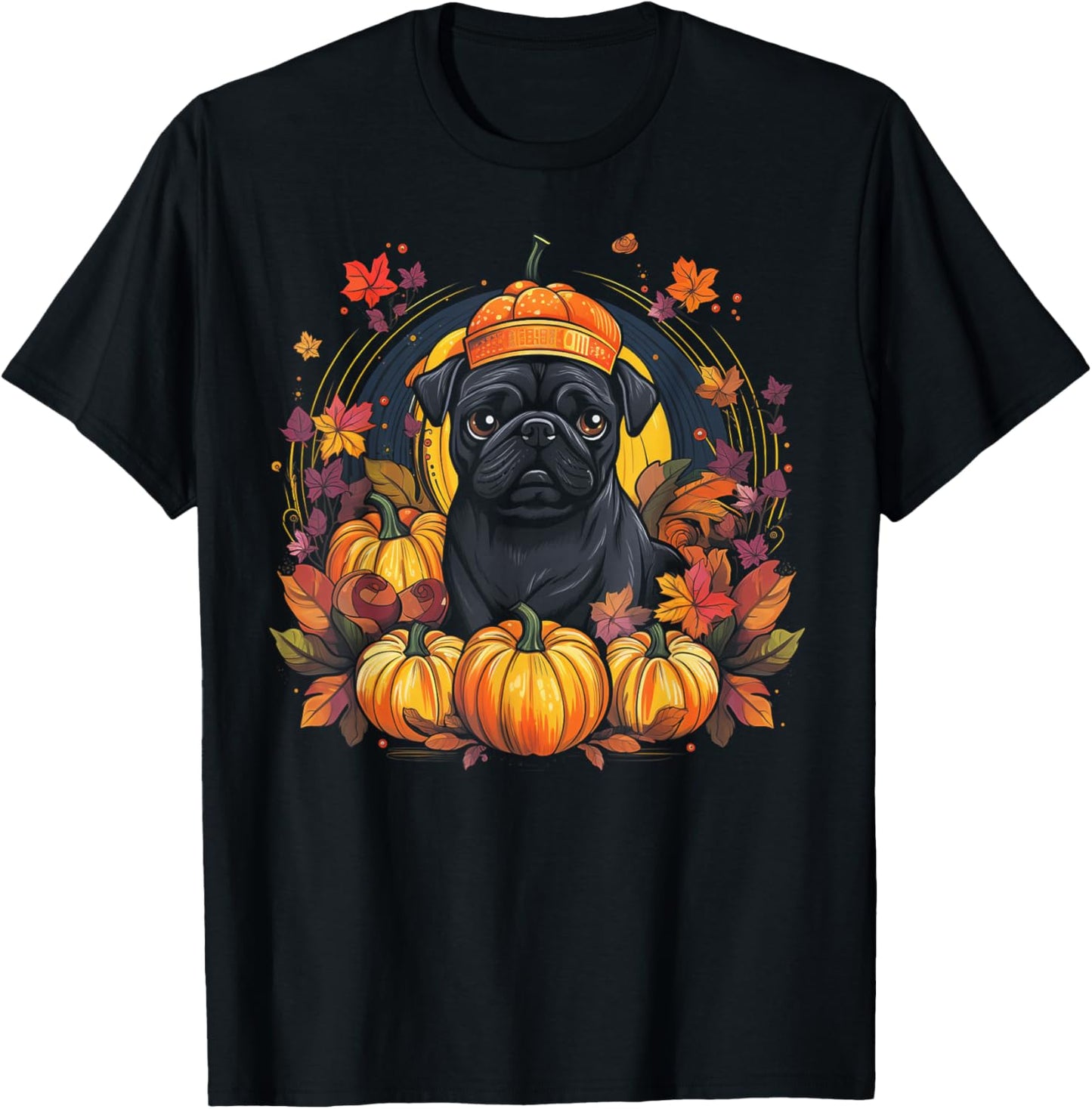 Pug Dog - Pumpkin Thanksgiving Fall Halloween Men Women Kids T-Shirt - T-Shirt | Black