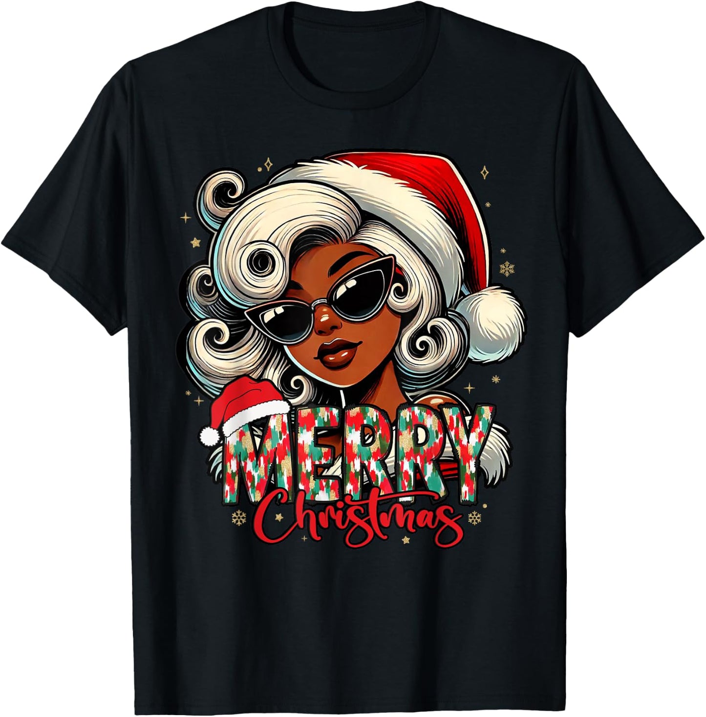 Black African Girl Melanin Christmas Santa Xmas T-Shirt - T-Shirt | Black
