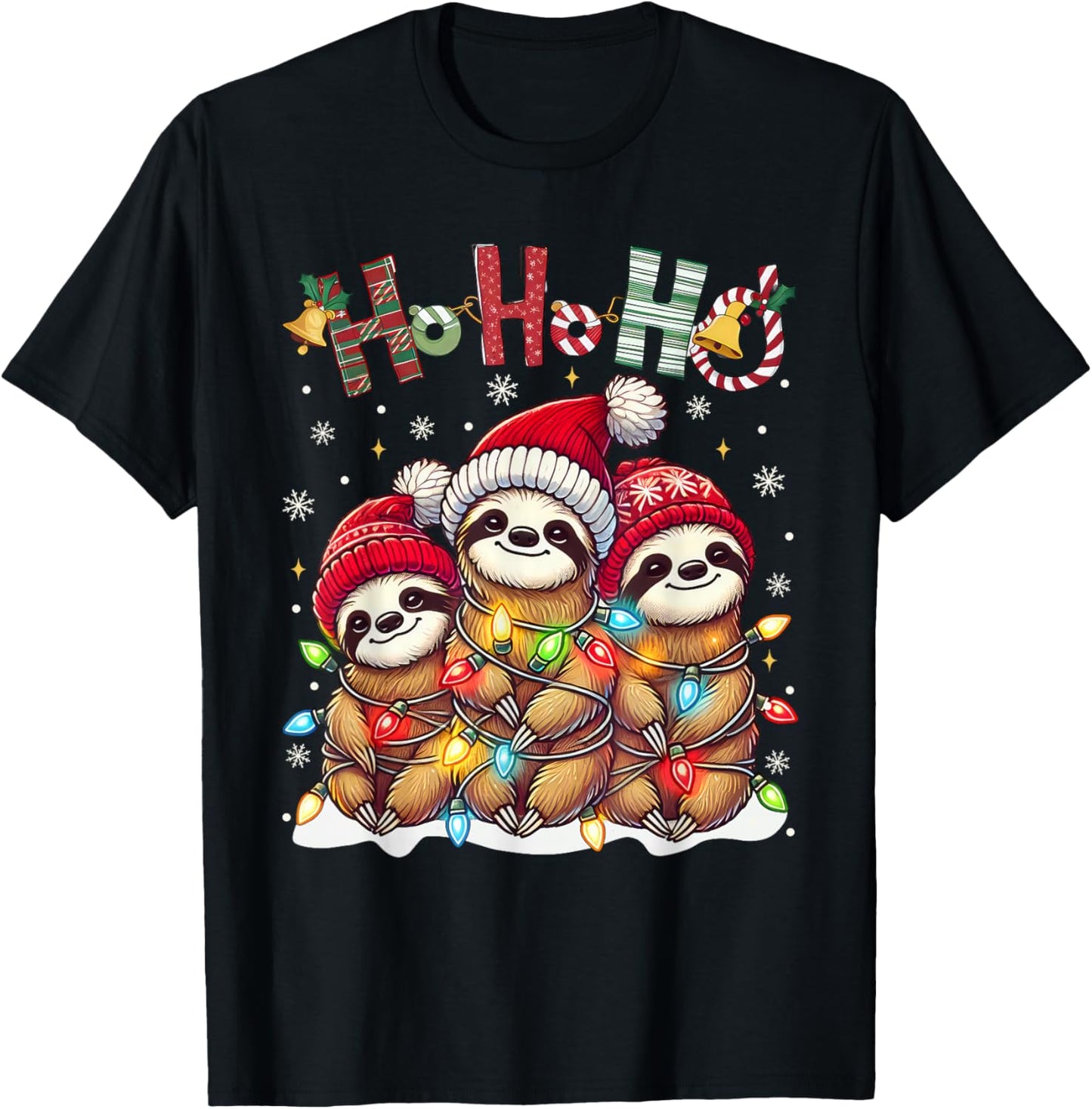 Christmas Pajamas Sloth Funny Sloths Christmas Outfit Sloth T-Shirt - T-Shirt | Black