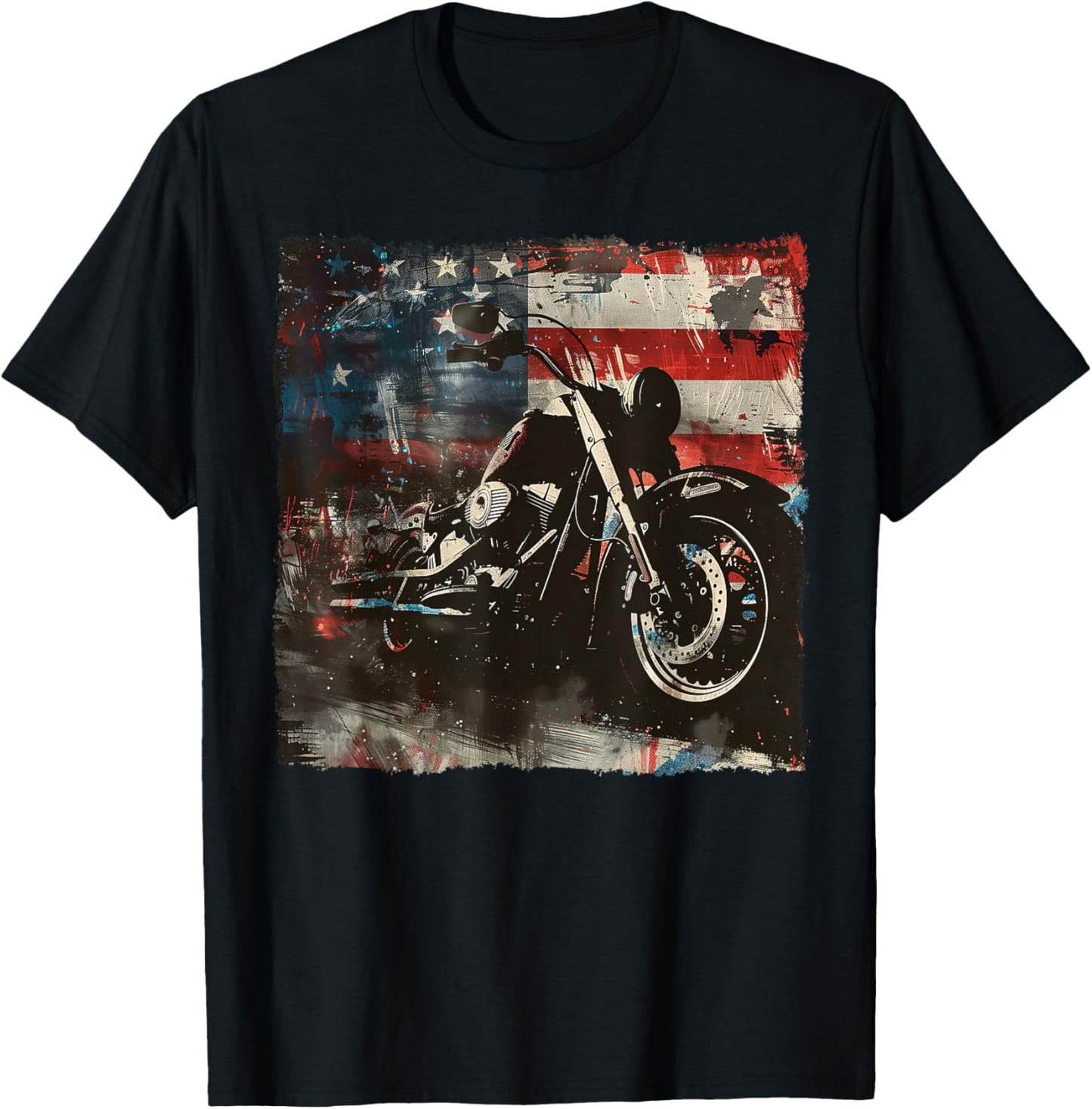 Vintage Motorcycle USA Flag Retro Biker American T-Shirt - T-Shirt | Black