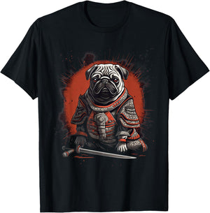 Vintage Japanese Samurai Pug dog T-Shirt - T-Shirt | Black