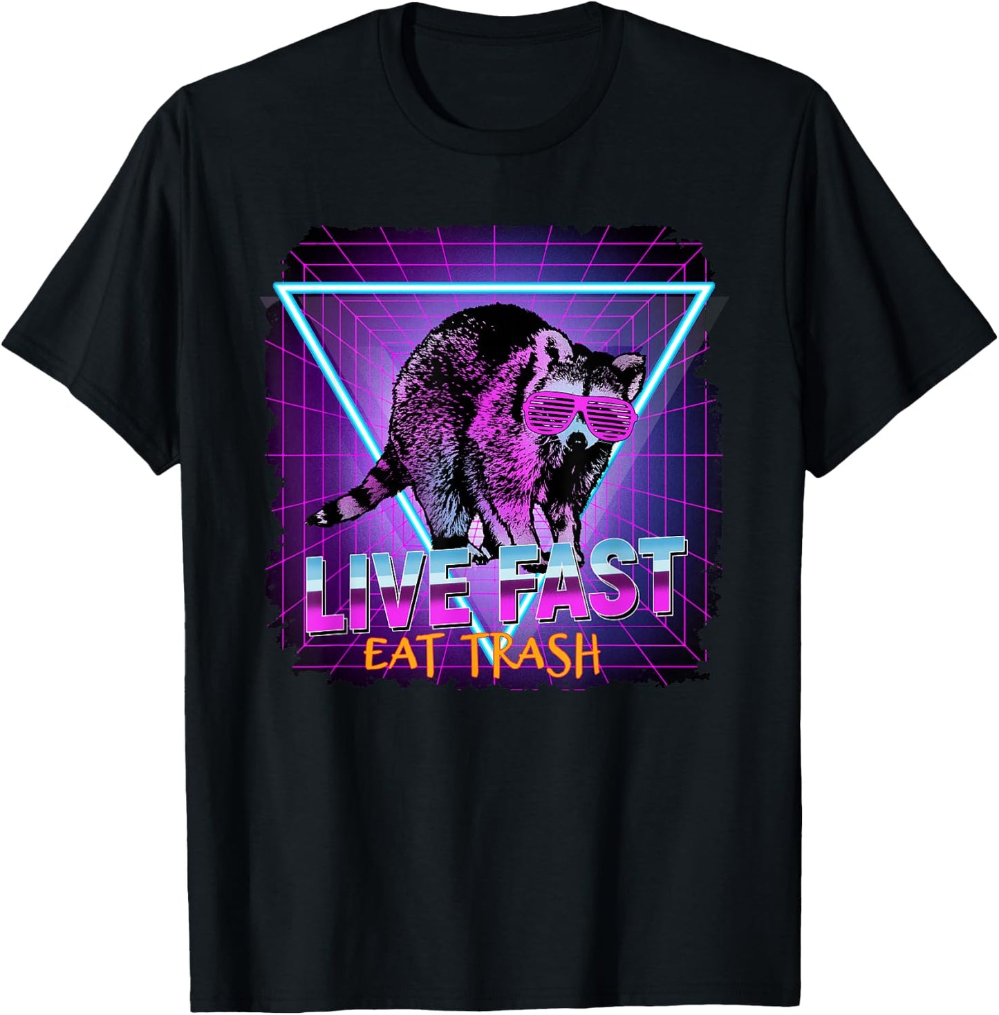 Waschbr Waschbren Lustig Geschenk & Present Co. Raccoon Retro Live Fast Eat Trash Funny Gift -Adults Black Small Classic Fit Short Sleeve T-Shirt - T-Shirt | Black