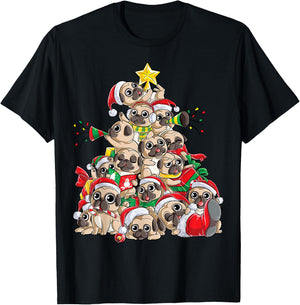 Pug Christmas Tree Dog Santa Xmas Boys Girls Merry Dogmas T-Shirt - T-Shirt | Black