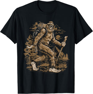 Funny Bigfoot Sasquatch Hiker Hiking Retro Outdoor Camping T-Shirt - T-Shirt | Black