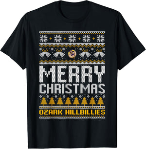 Ozark Hillbillies Logo Merry Christmas Ugly Sweater HS T-Shirt - T-Shirt | Black