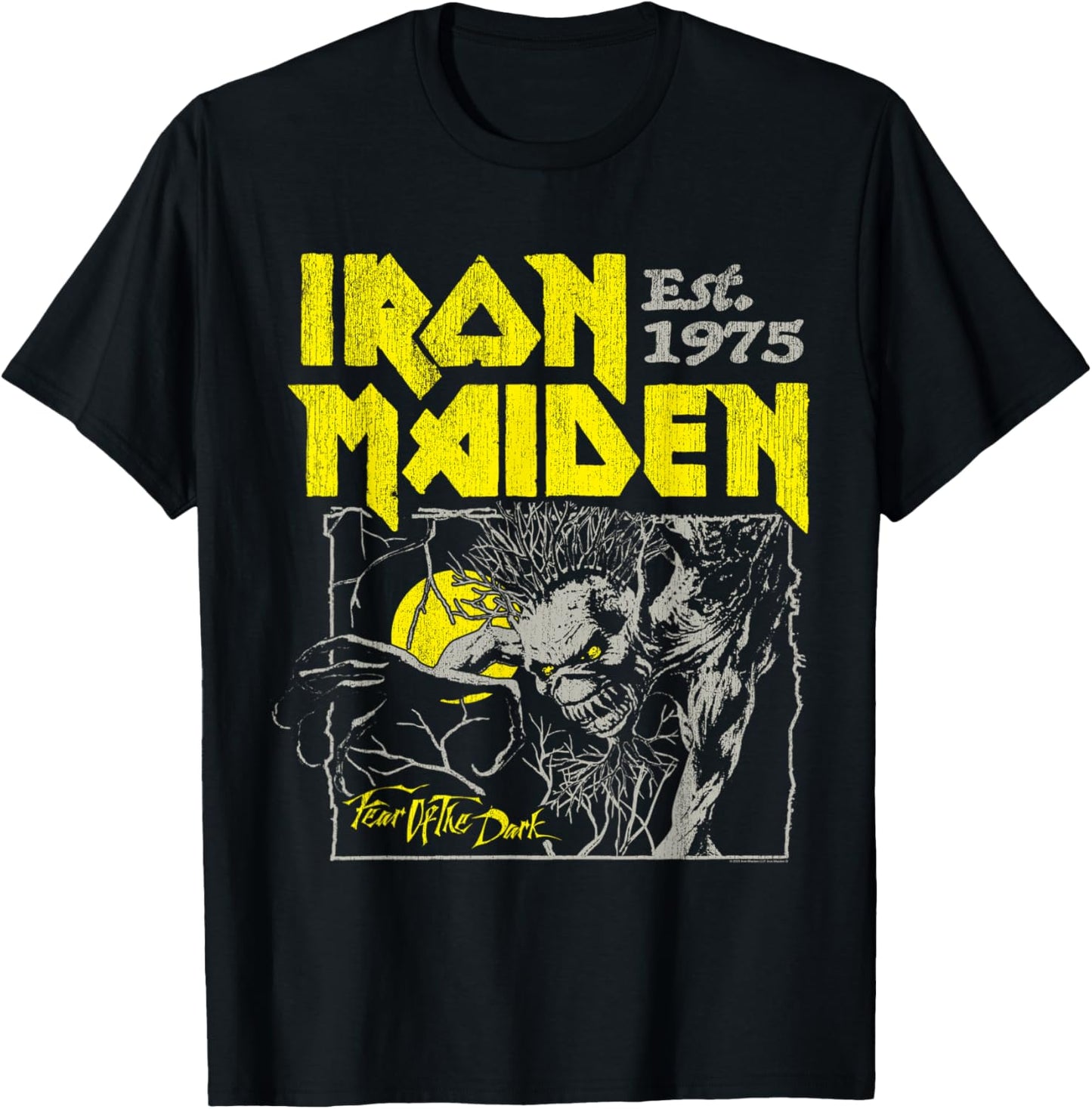 Iron Maiden Fear of The Dark Yellow Text T-Shirt - T-Shirt | Black