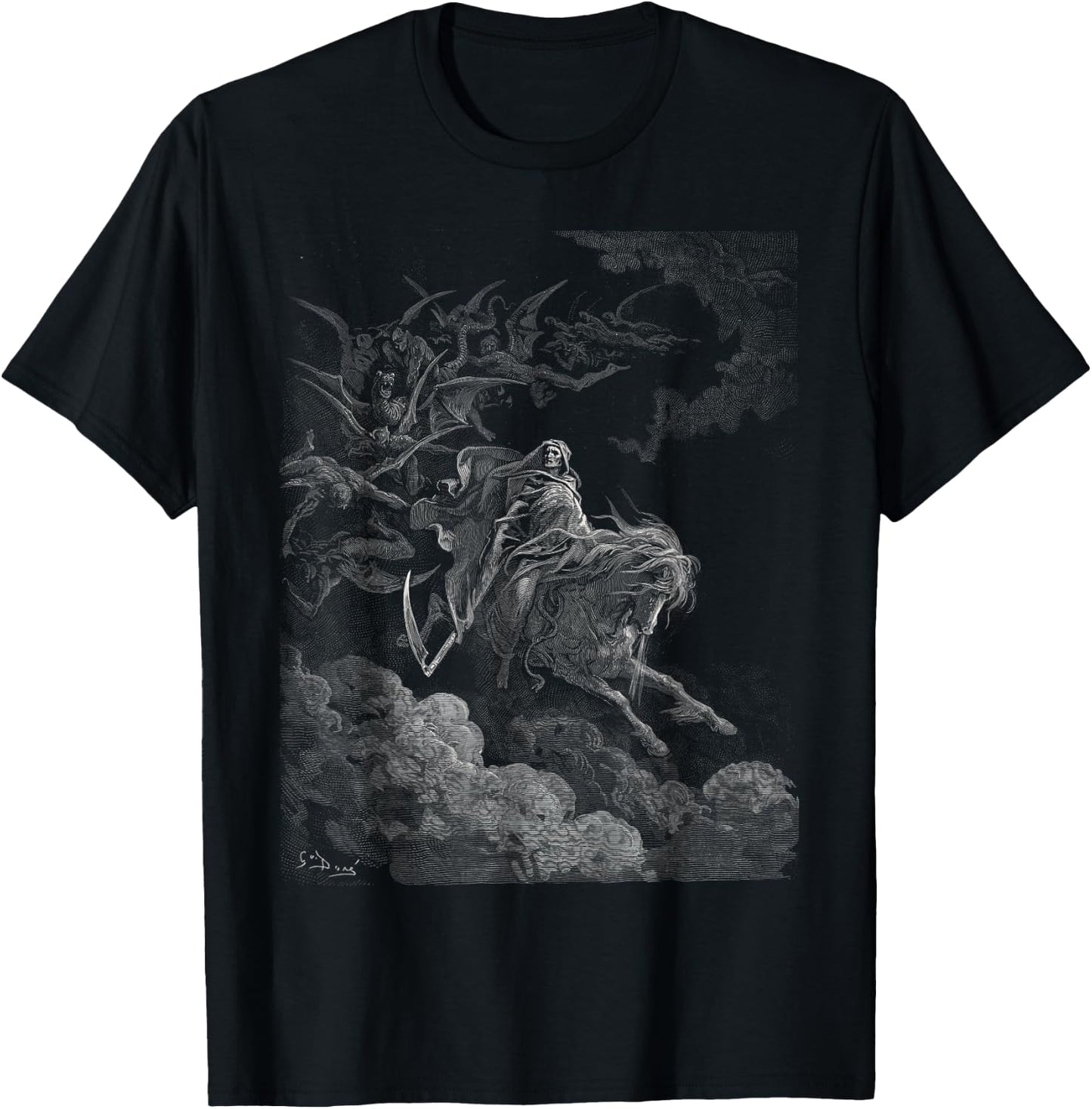 Gustave Dore Death on the Pale Horse Black Cotton 100% - Women's -Adults Classic Fit Short Sleeve Small T-Shirt - T-Shirt | Black