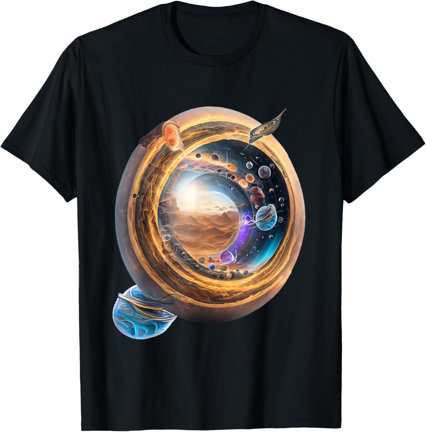 UnusedPerspective design Wormhole Planets on Einstein-Rosen Bridge and White Hole T-Shirt - T-Shirt | Black