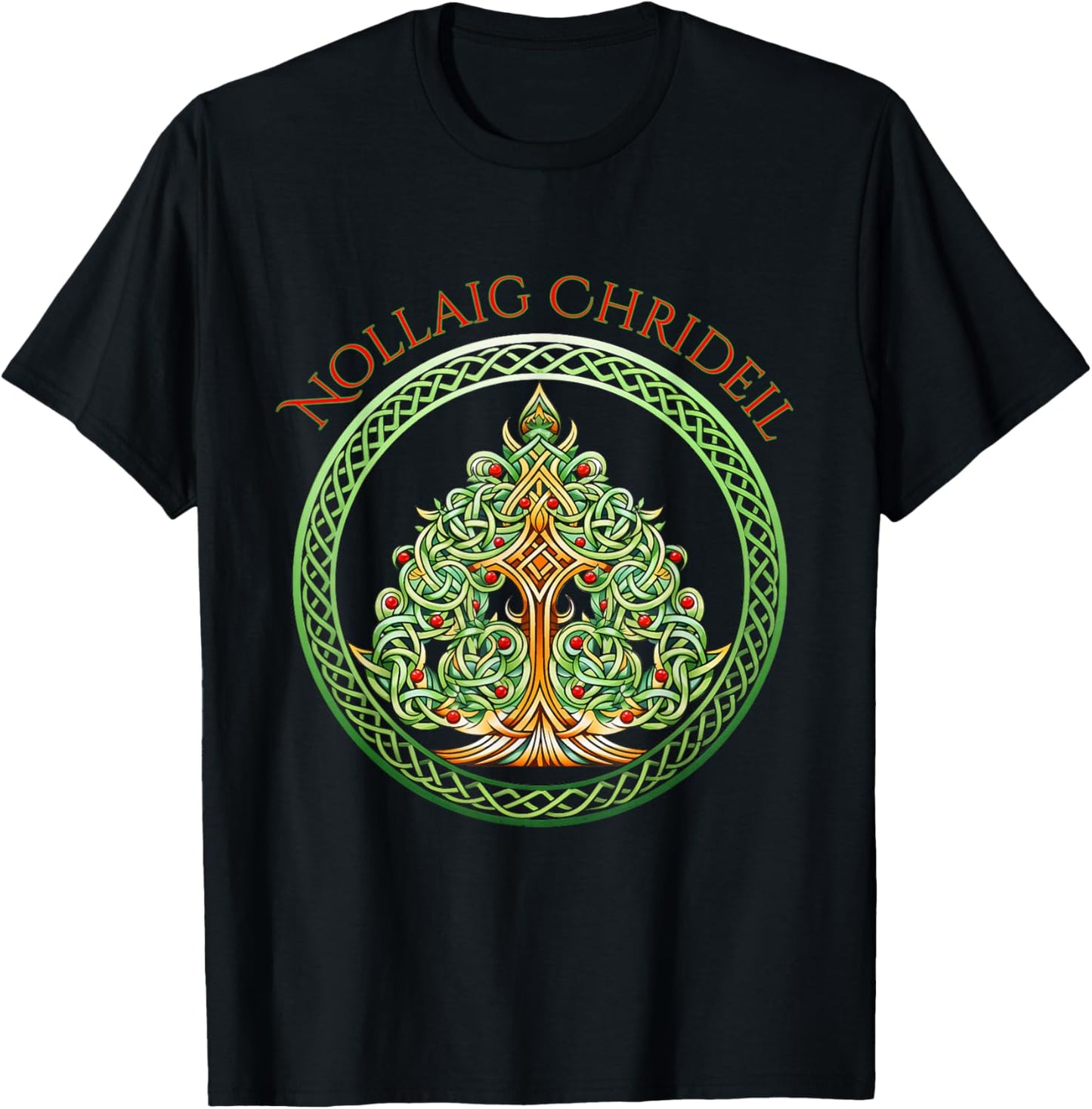 Nollaig Chridheil Scottish Celtic Christmas Tree T-Shirt - T-Shirt | Black
