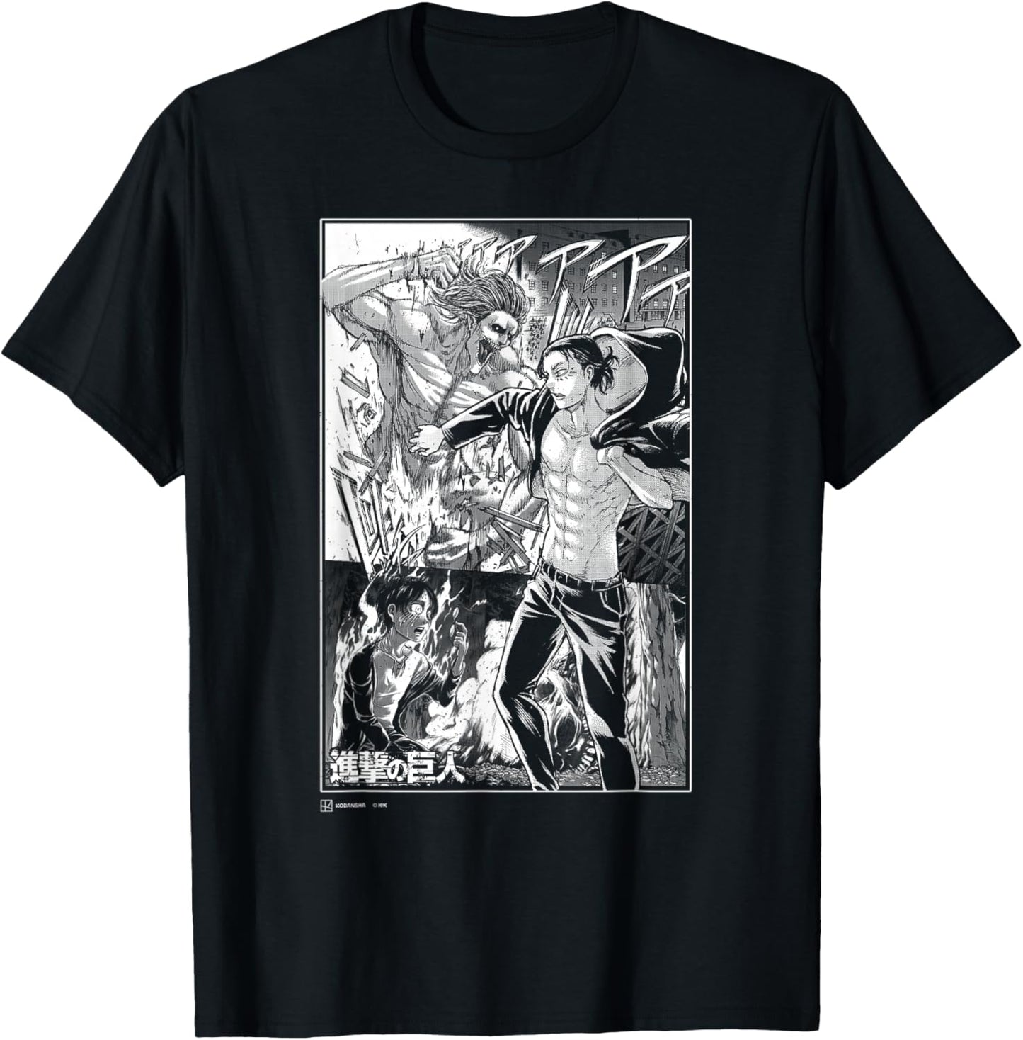 Attack on Titan Eren Yeager Titan Transformation Manga Style T-Shirt - T-Shirt | Black