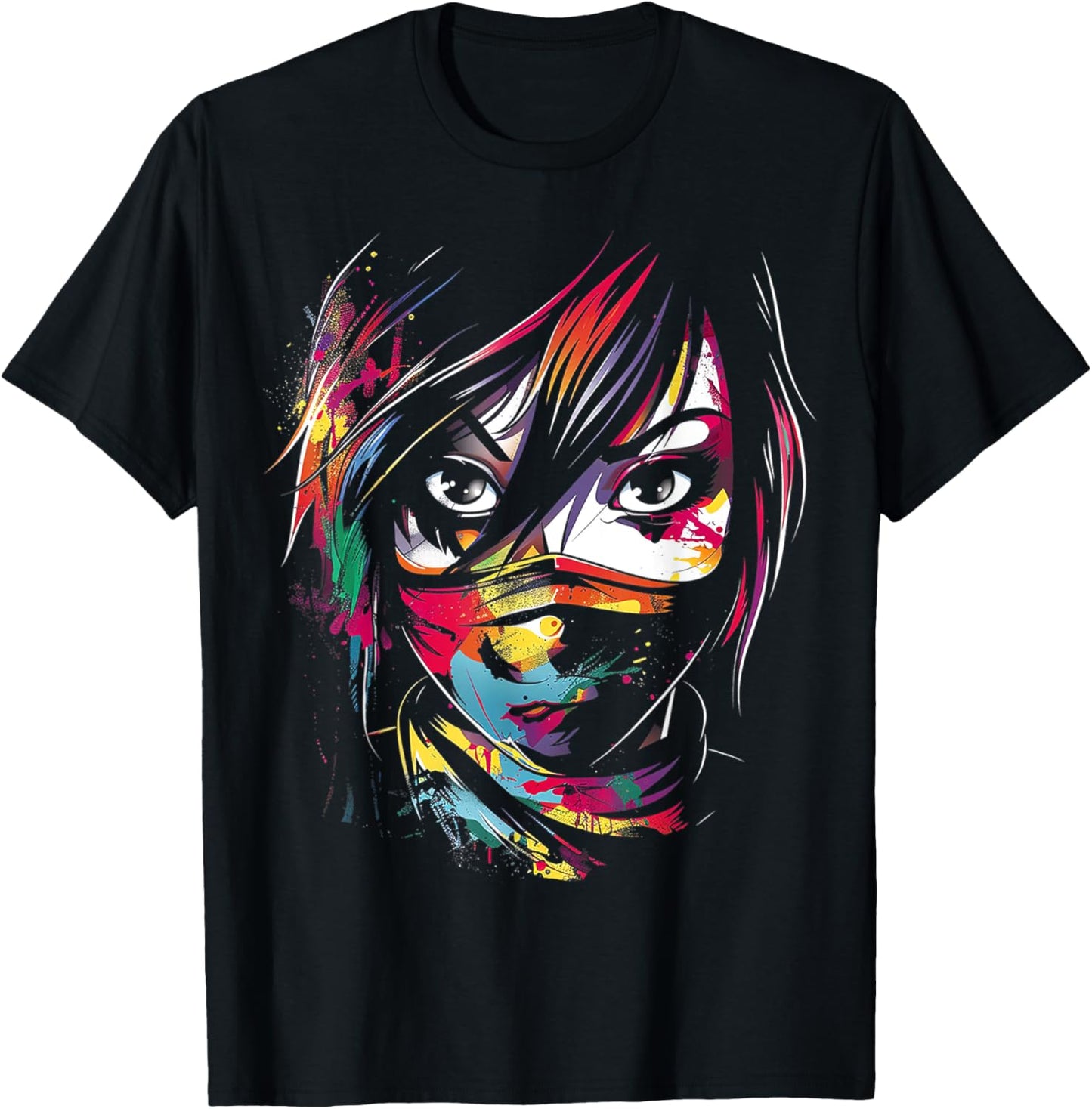 Anime Manga Motif Colorful Artwork Anime T-Shirt - T-Shirt | Black