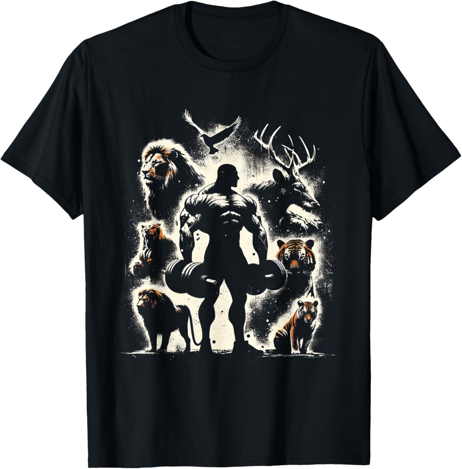 Body Builder Wild Animals Vintage Weightlifting Workout Gym T-Shirt - T-Shirt | Black