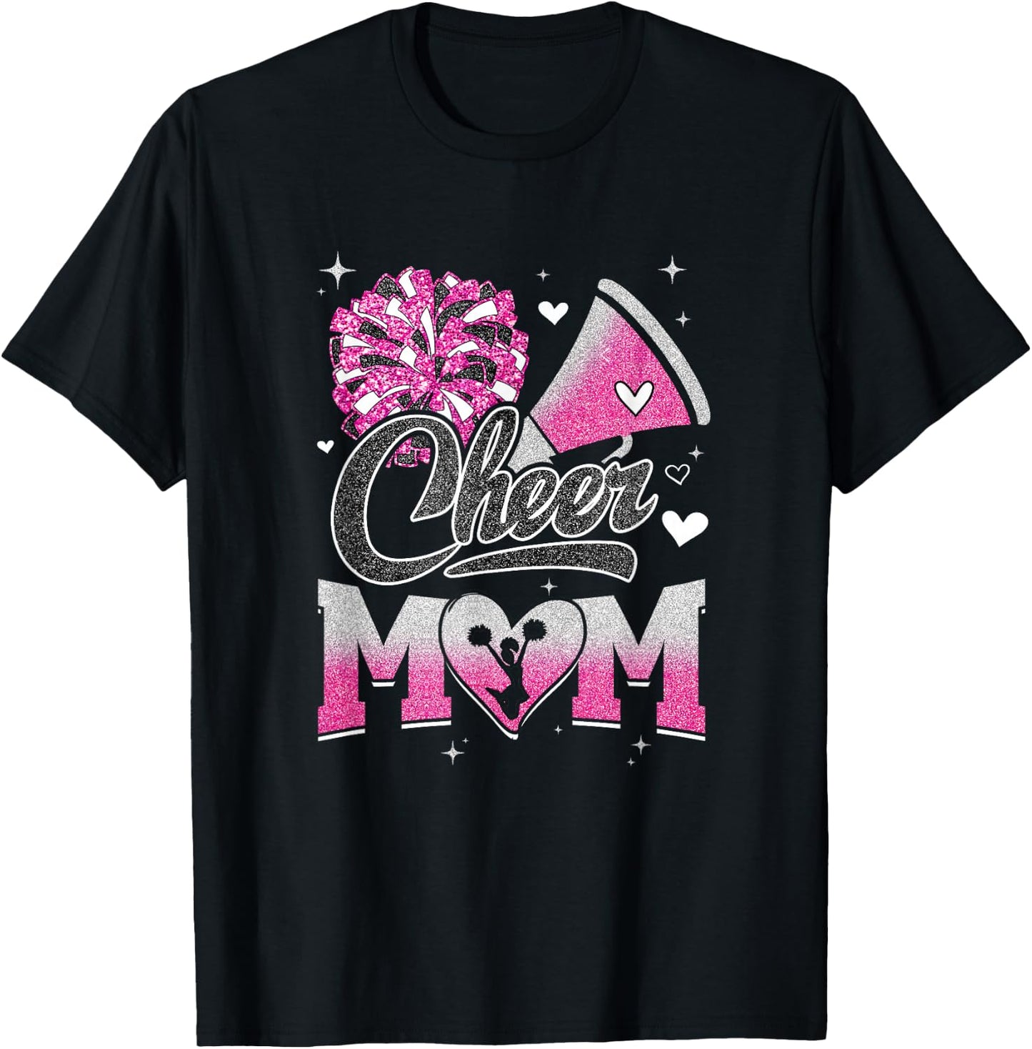 Cheer Mom Pink Cheerleading Football Graphic T-Shirt - T-Shirt | Black