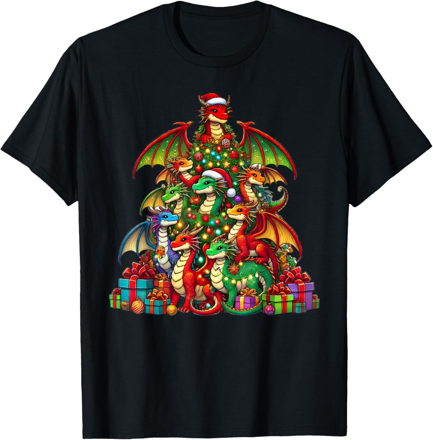Dragon Christmas Tree Funny Dragon Xmas T-Shirt - T-Shirt | Black