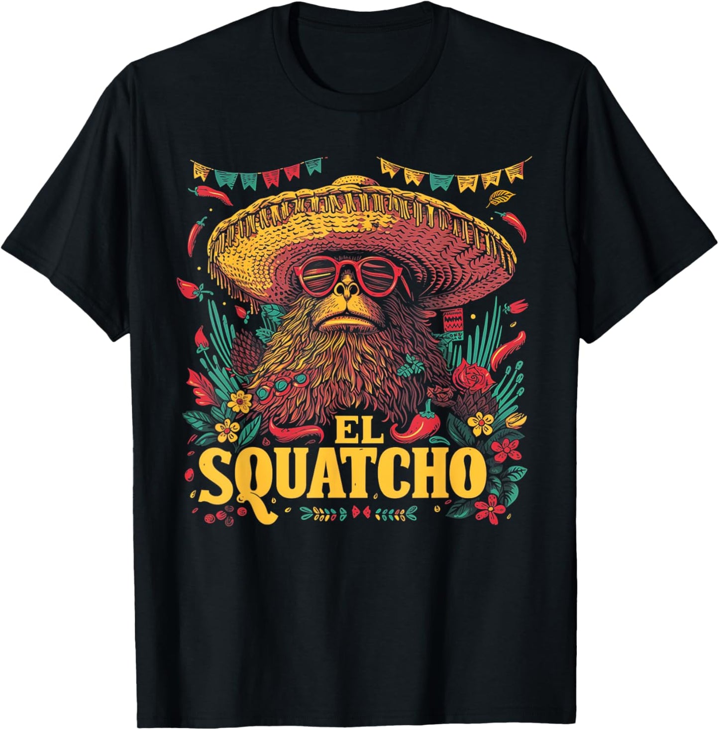 Bigfoot Sasquatch - Cinco De Mayo Mexican Sombrero Fiesta T-Shirt - T-Shirt | Black