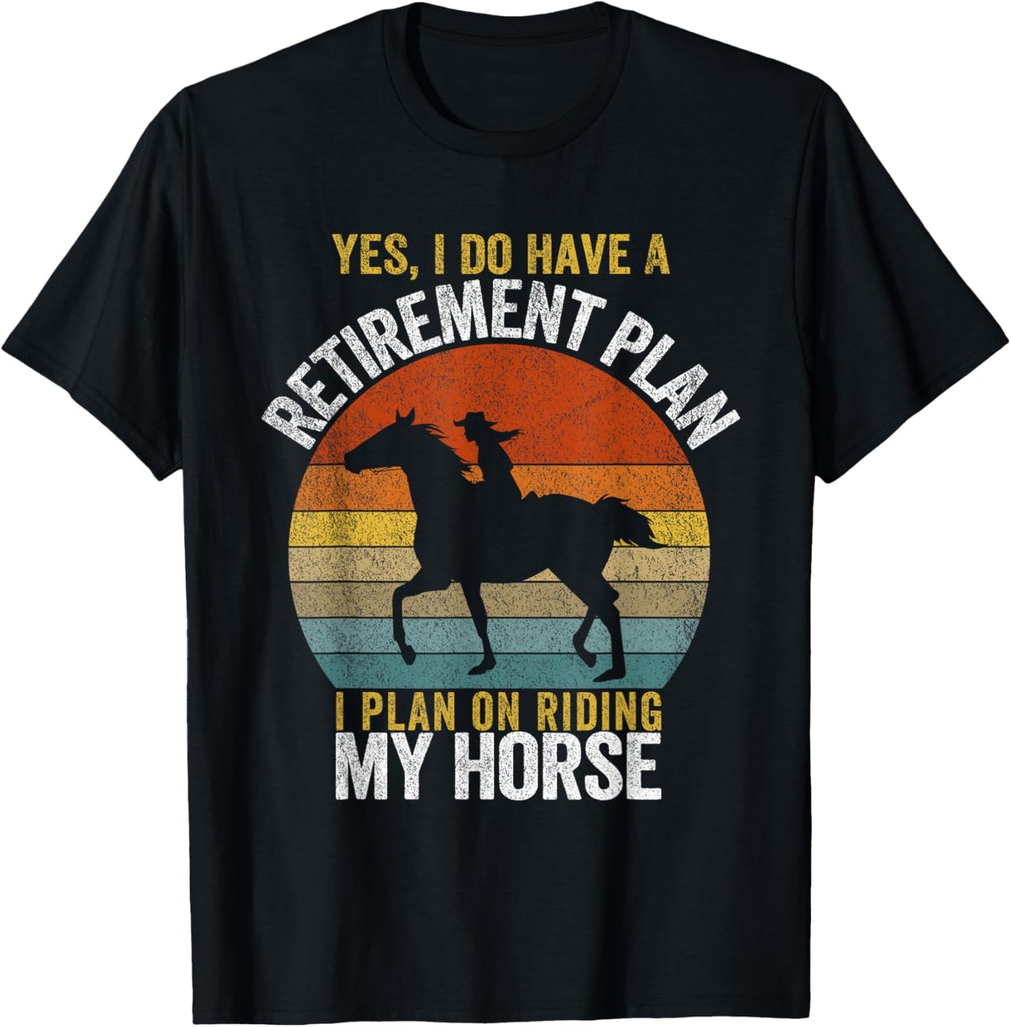Retirement Plan Riding My Horse Retired Grandma Retro T-Shirt - T-Shirt | Black