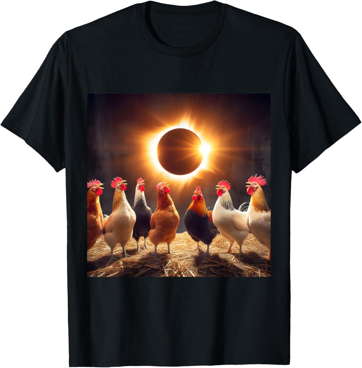 Chicken And The Total Solar Sun Eclipse 8.04.24 2024 Chicken T-Shirt - T-Shirt | Black