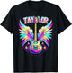 Girl Retro Taylor First Name Personalized Groovy 80's Pink T-Shirt - T-Shirt | Black