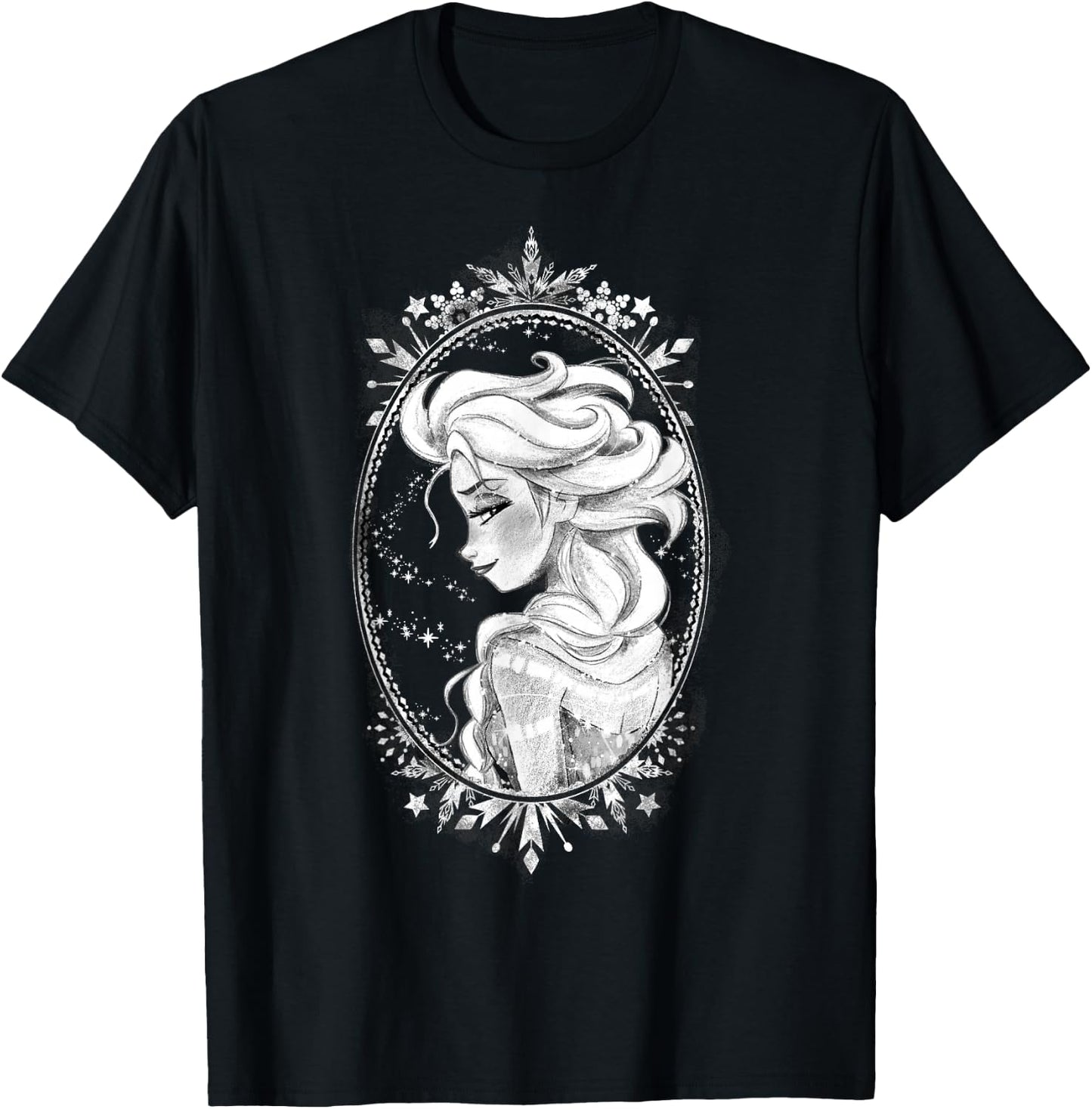 Disney Frozen Elsa Sketch Portrait Snowflakes T-Shirt - T-Shirt | Black