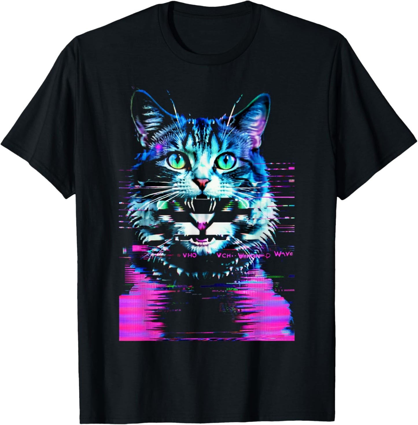 Weirdcore Cat Glitch Trippy Vaporwave Alt Harajuku Punk Men Women T-Shirt - T-Shirt | Black