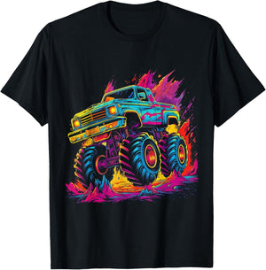 Retro Vintage Monster Truck Retro Sunset Monster Truck Boys T-Shirt - T-Shirt | Black