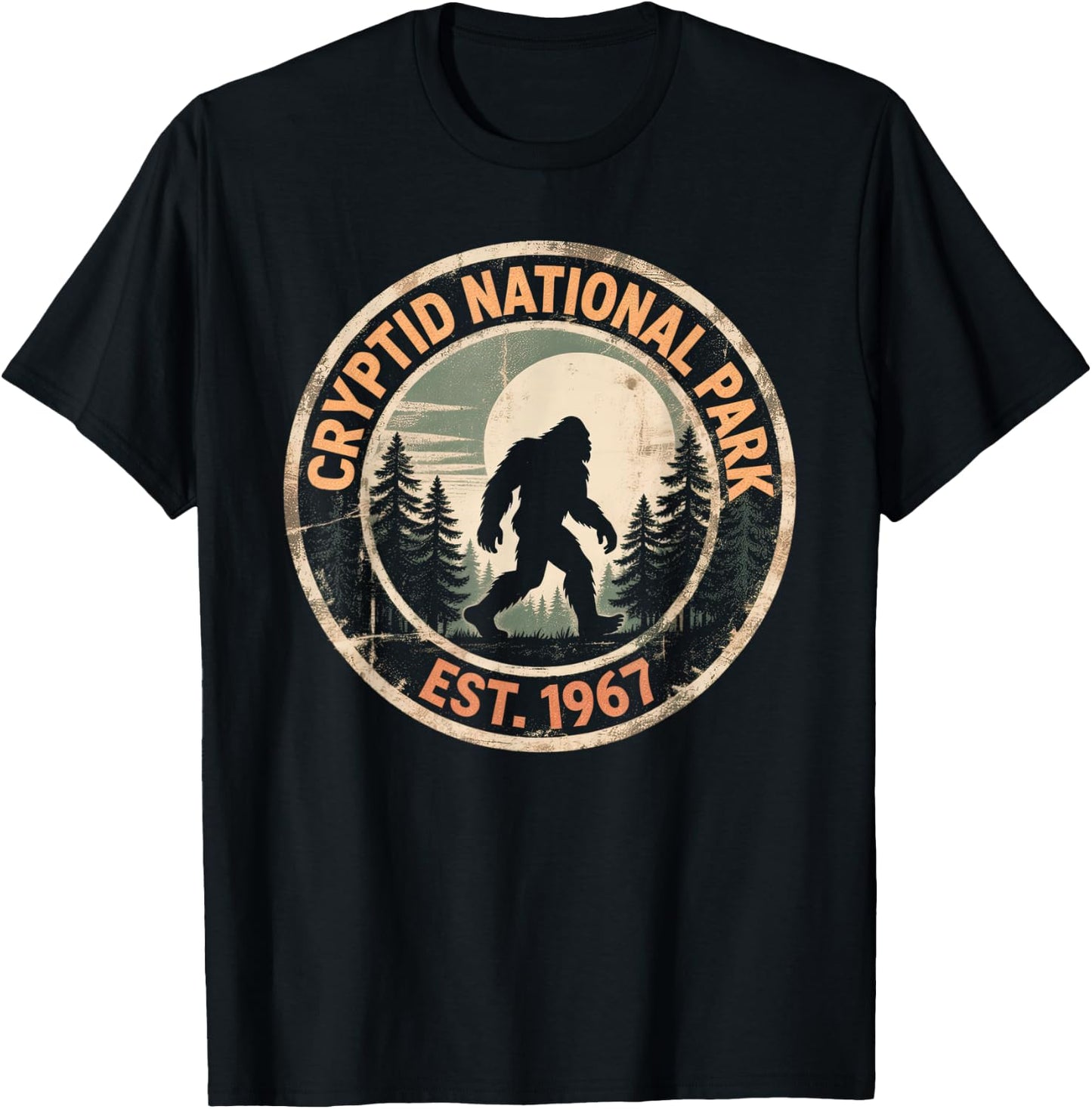 Vintage Sasquatch Cryptid National Park Bigfoot Hiking T-Shirt - T-Shirt | Black
