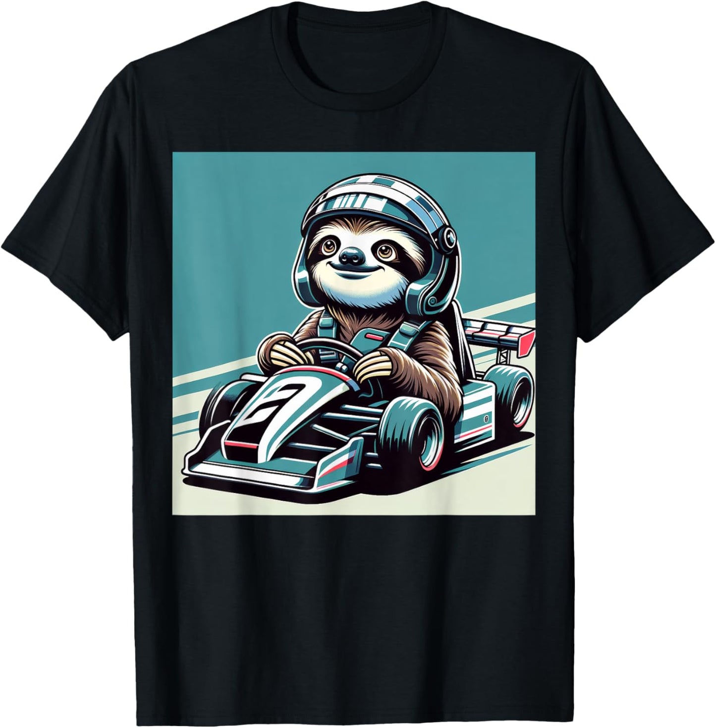 Sloth Loves Racing Motor Race Kids Boys Girls Car Race Sloth T-Shirt - T-Shirt | Black