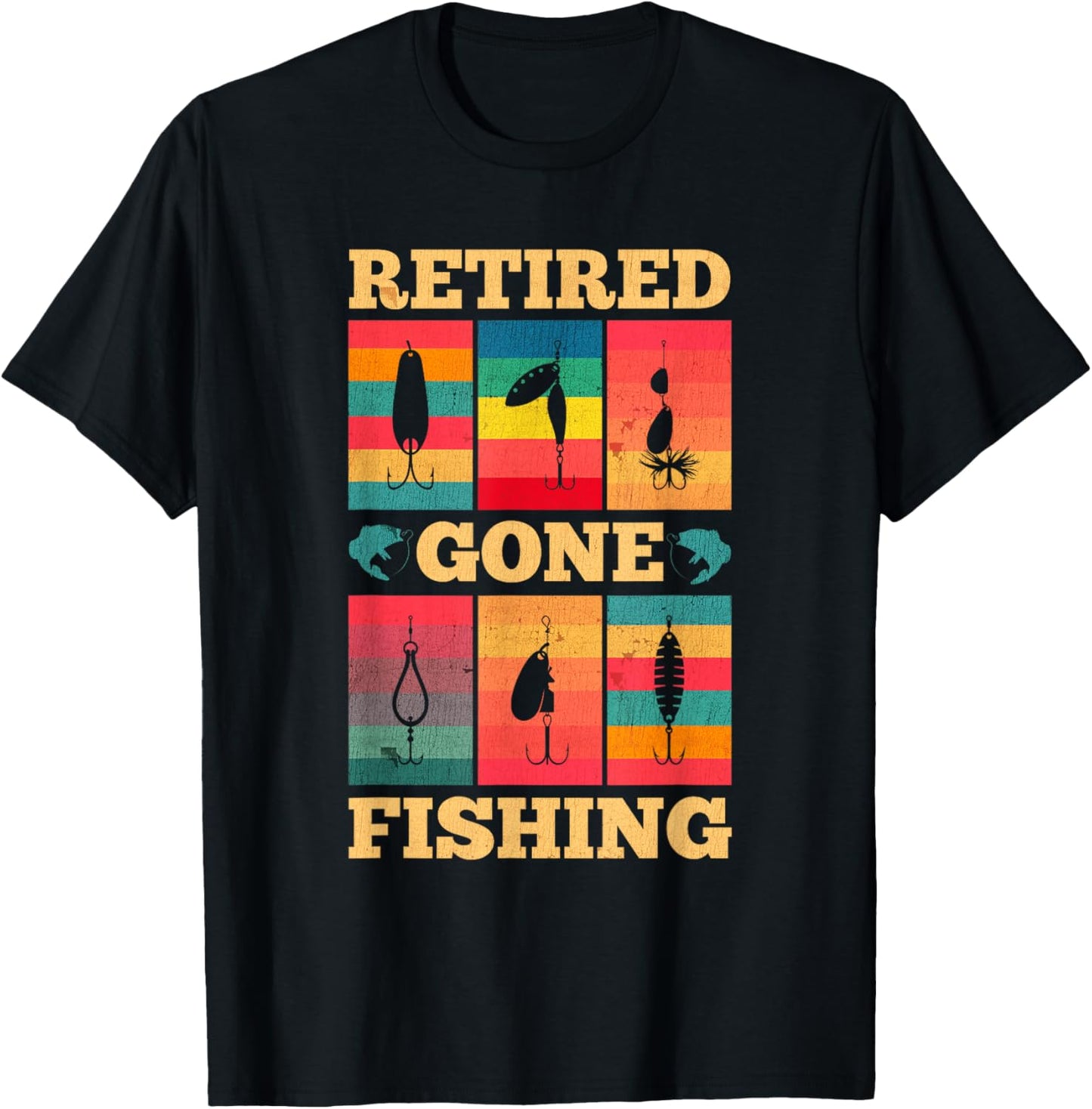 Retired Gone Fishing Fish Hook Grandpa Grandparents Day T-Shirt - T-Shirt | Black