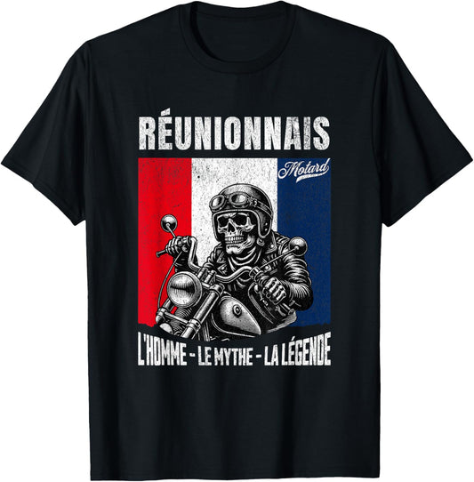 Réunionnais Biker Humour Man Reunion Island , Black, S T-Shirt - T-Shirt | Black