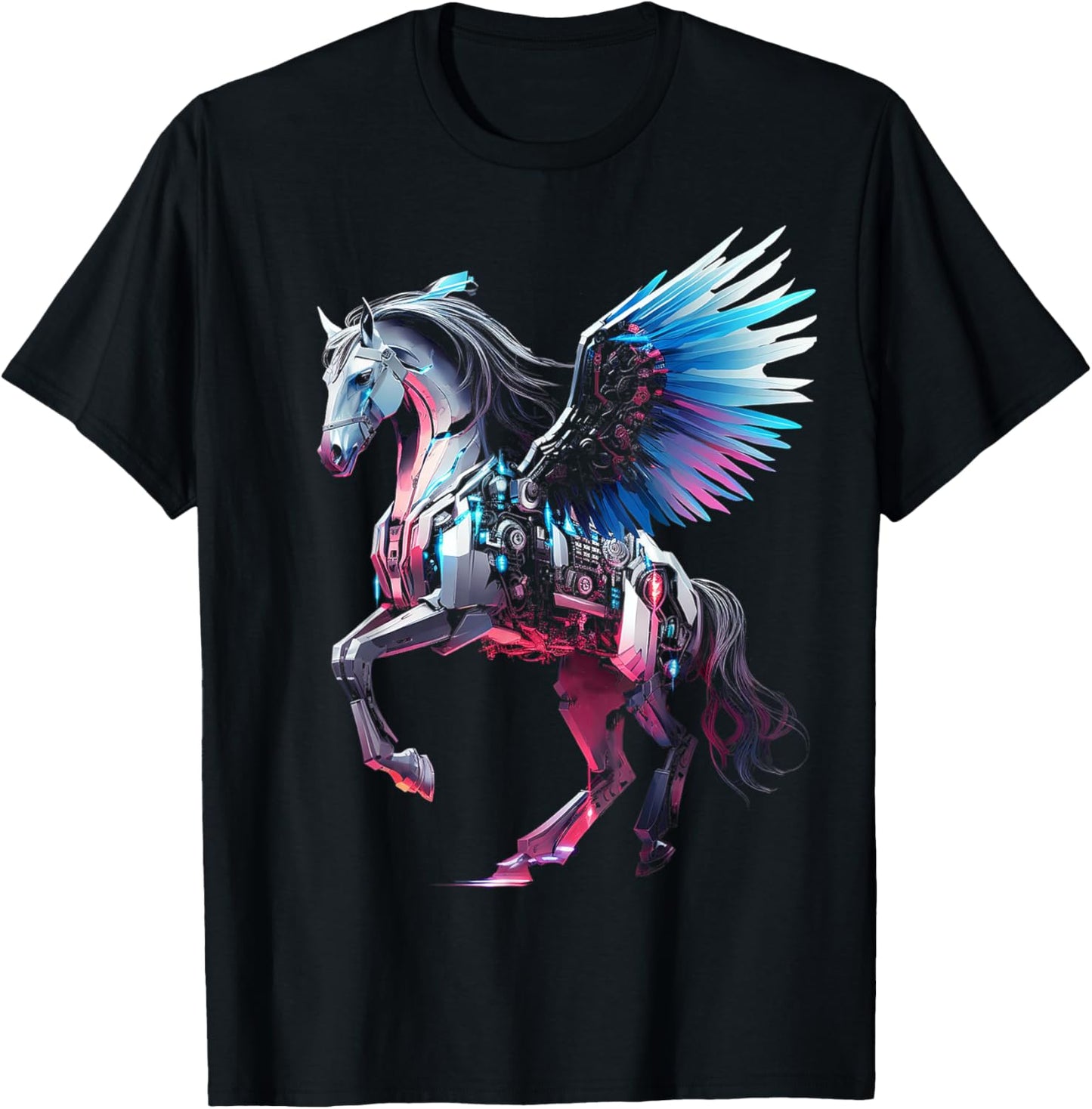 Pegasus Robot Art Animal Horse Geometric Graphic Unicorn T-Shirt - T-Shirt | Black