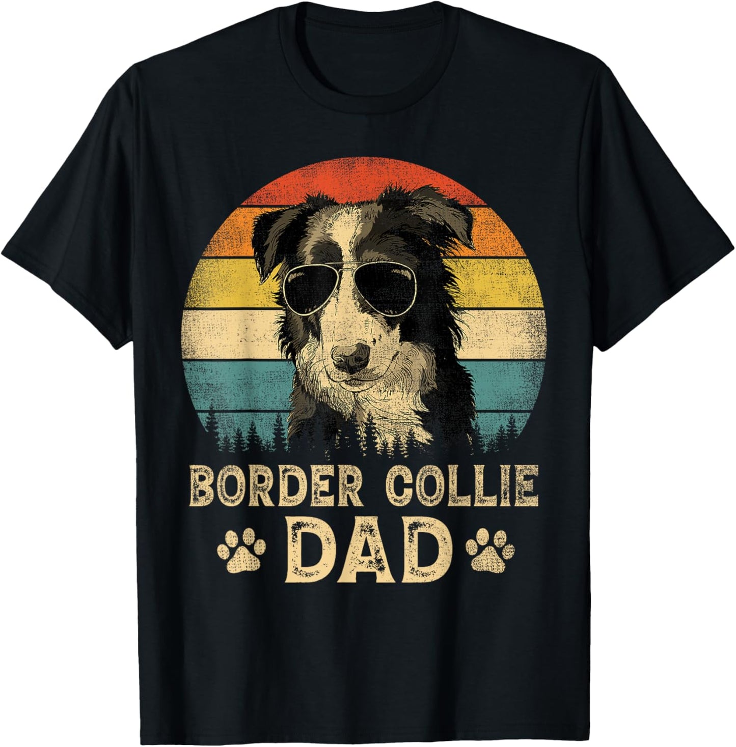 Vintage Border Collie Dad Dog Lovers Father's Day T-Shirt - T-Shirt | Black