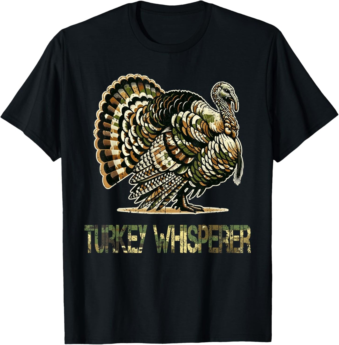 Vintage Turkey Whisperer Hunting Camo Hunting Season Gift T-Shirt - T-Shirt | Black