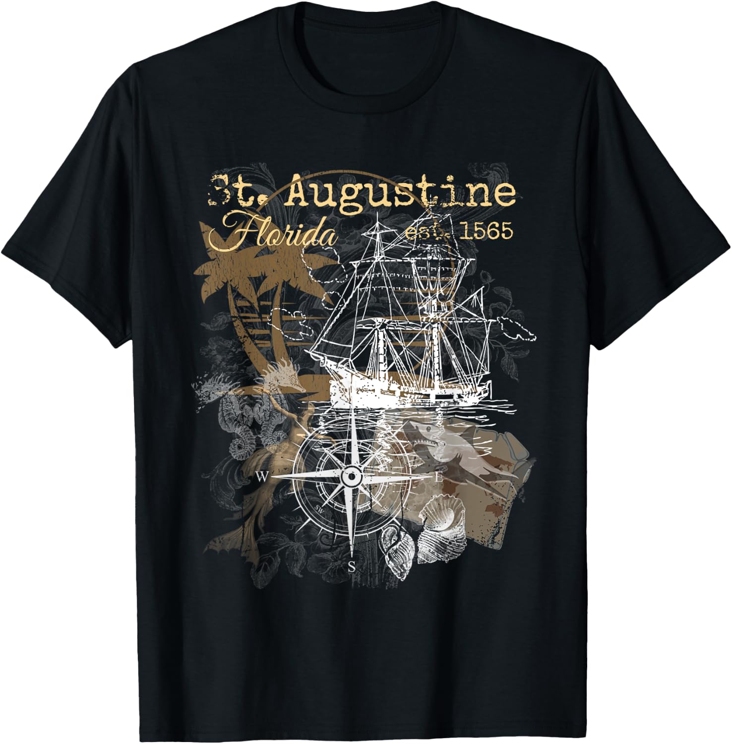 Vintage St Augustine Florida Shirt Old Historic 1565 T-Shirt - T-Shirt | Black