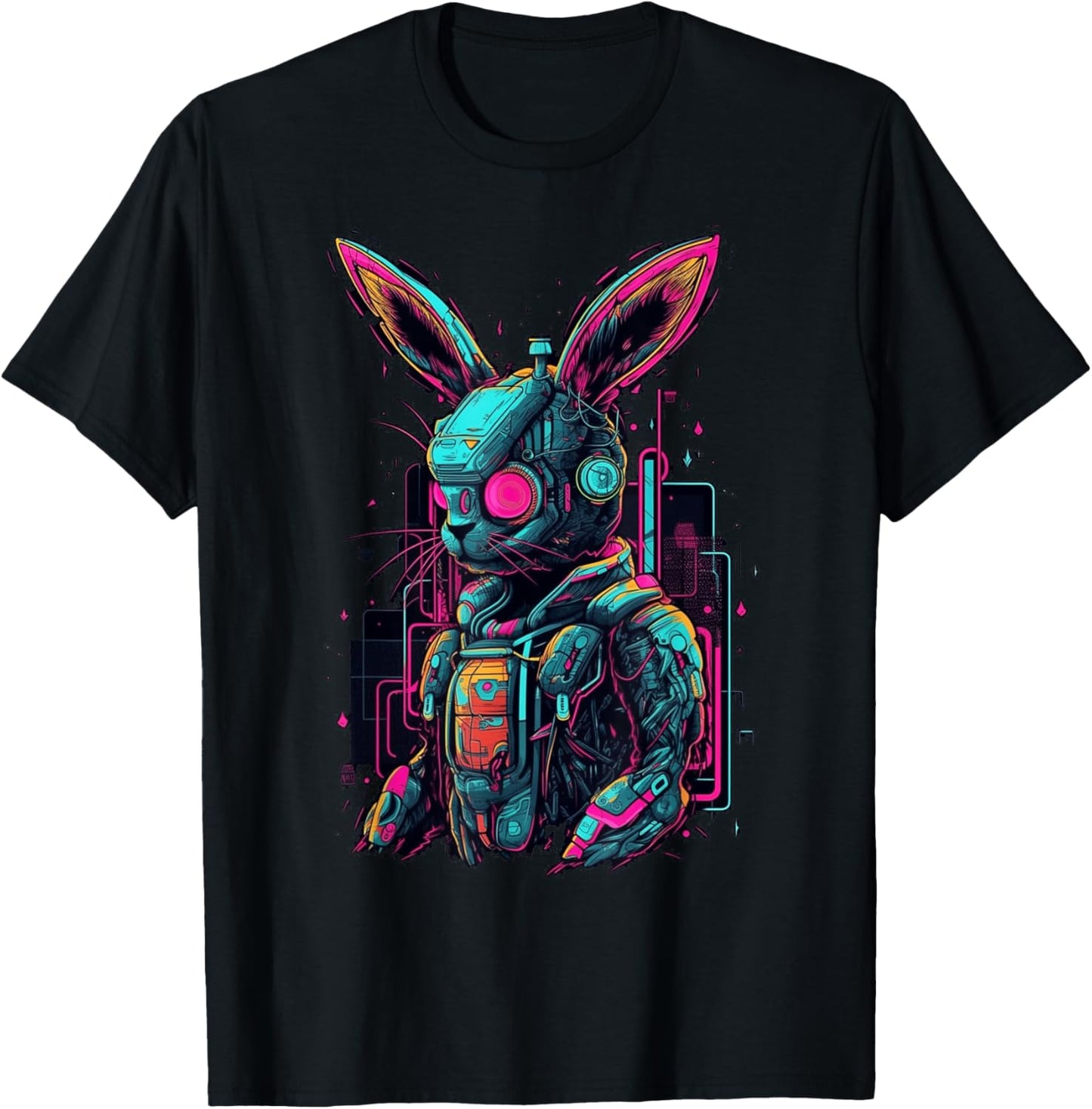 Cyberpunk Bunny Cyborg Rabbit | Cool Gamer Easter T-Shirt - T-Shirt | Black