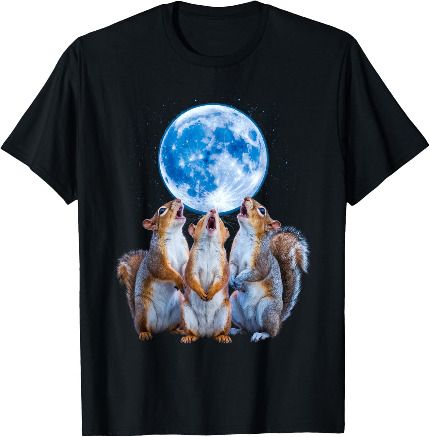 Three Squirrels Howling At The Moon, 3 Squirrel Moon T-Shirt - T-Shirt | Black