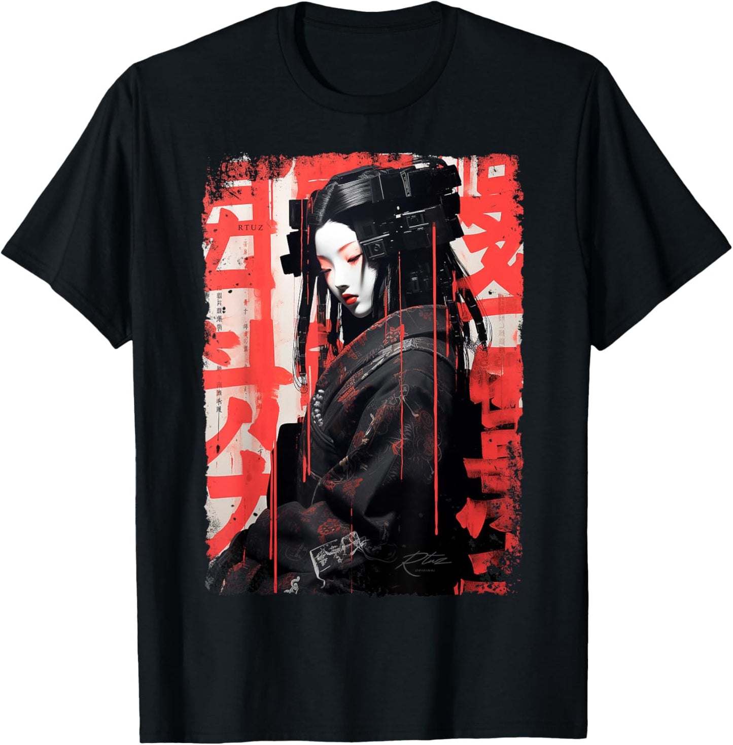 Hip Hop Y2K Vintage Hipster Edgy Urban Streetwear Geisha T-Shirt - T-Shirt | Black
