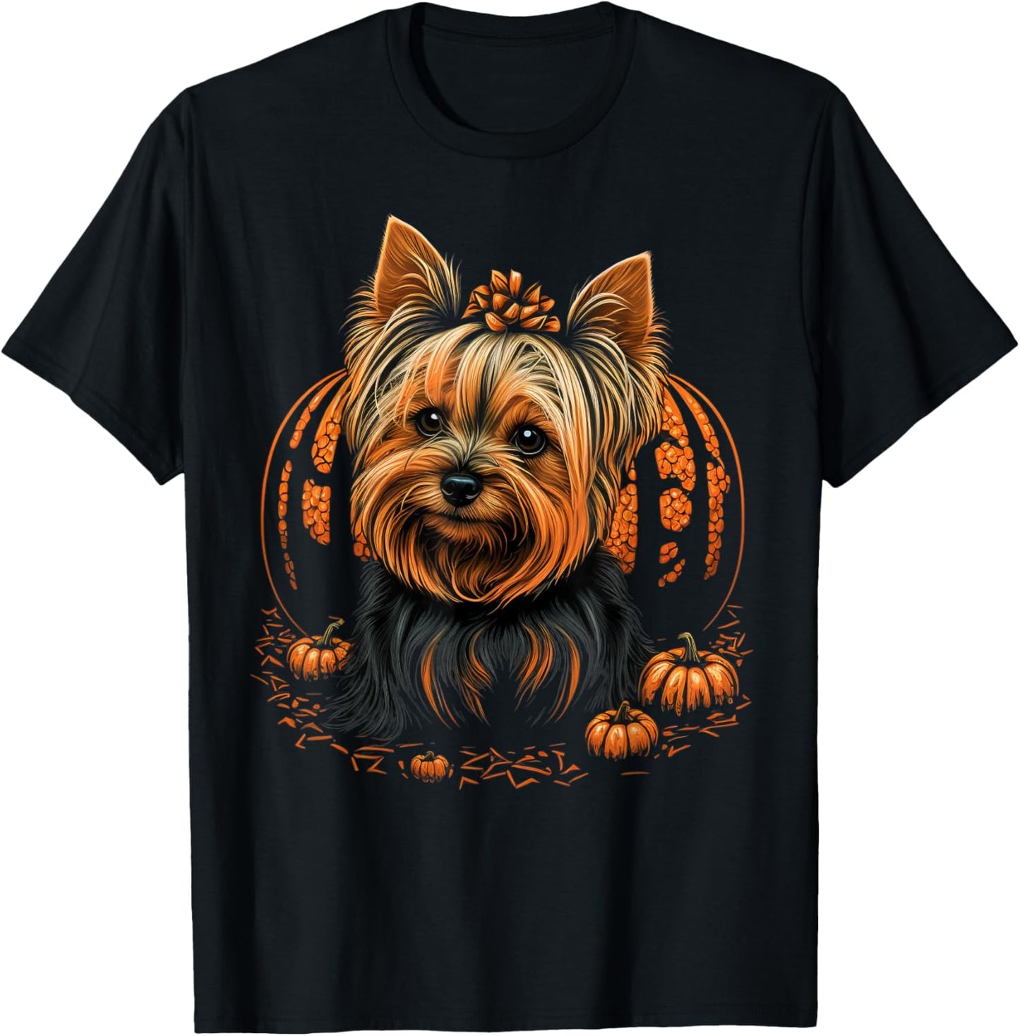 Pumpkin Yorkie Costume on Yorkshire Terrier Halloween T-Shirt - T-Shirt | Black