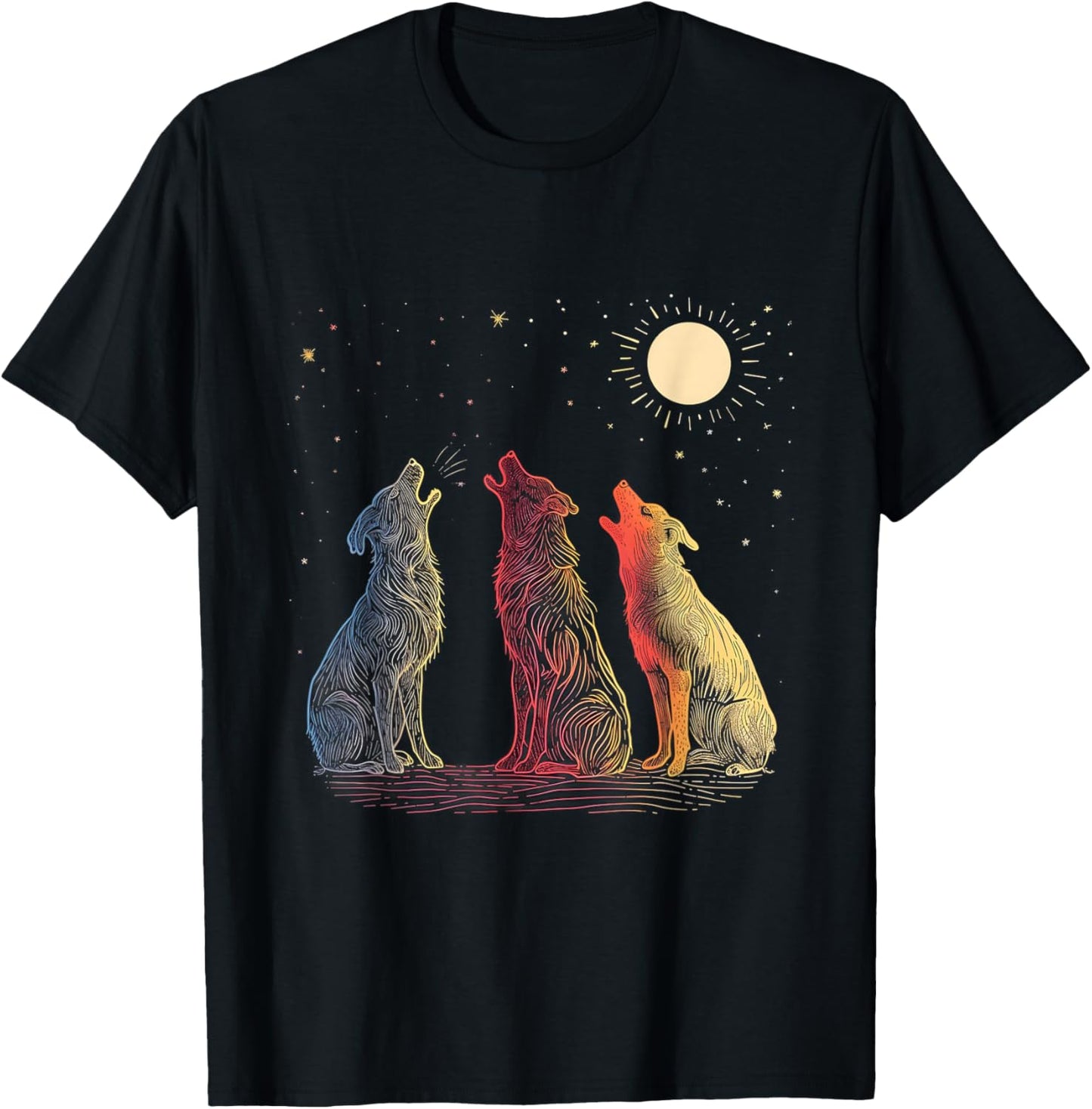 Dog Howling At The Moon Parody 3 Wolf Moon Wildlife Men Women Kids T-Shirt - T-Shirt | Black