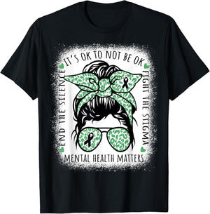 Mental Health Awareness Matters Mental Health Messy Bun T-Shirt - T-Shirt | Black