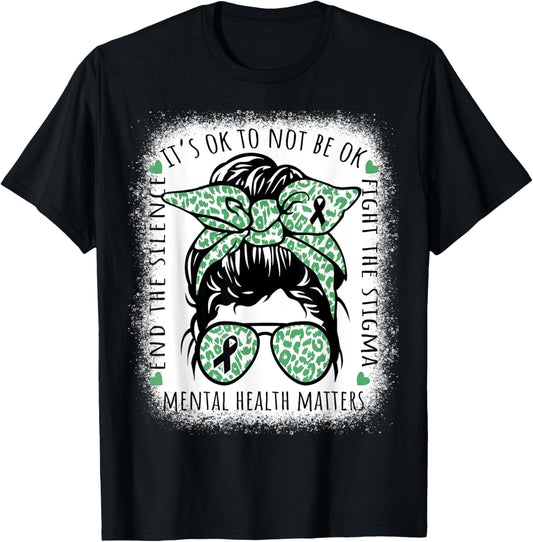 Mental Health Awareness Matters Mental Health Messy Bun T-Shirt - T-Shirt | Black